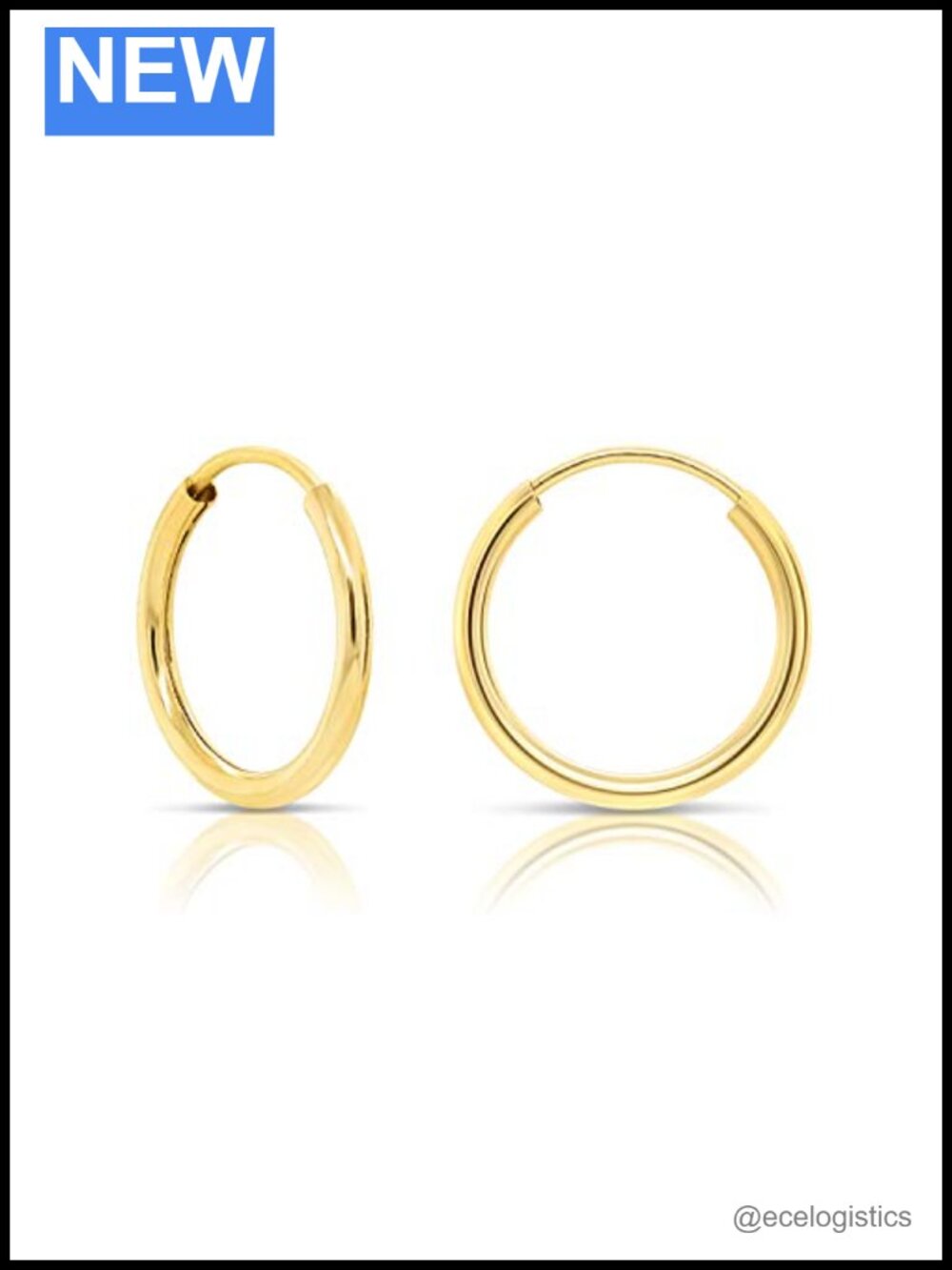 14k Yellow Gold Thin Endless Hoop Earrings Cartilage Helix